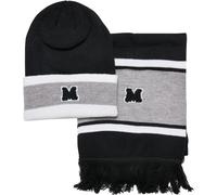 Beanie URBAN CLASSICS "Urban Classics Unisex College Team Package Beanie and Scarf", Damen, Gr. onesize, schwarz, erdgrau, weiß, Kunstfaser, Mützen Beanie (81298015-0) schwarz, erdgrau, weiß