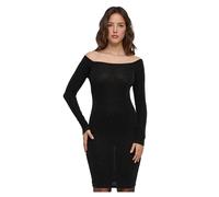 Urban Classics Kleid Off-Shoulder Longsleeve Glitter – mittellang – Schwarz Gr. M