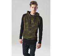 Rundhalspullover URBAN CLASSICS "Urban Classics Herren Camo Contrast Raglan Hoody", Herren, Gr. S, olivecamouflage, schwarz, 60% Baumwolle, 40% Polyester, normal, ohne Ausschnitt, Pullover Rundhalspul