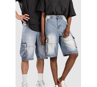 Urban Classics Men's TB7367-Relaxed Cargo Denim Shorts, New Light Blue Dirty Washed, 33