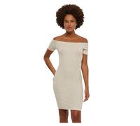 Shirtkleid URBAN CLASSICS "Urban Classics Damen Ladies Off Shoulder Rib Dress", Damen, Gr. L, US-Größen, sandweiß, 97% Baumwolle, 3% Elasthan, unifarben, slim fit, U-Boot-Ausschnitt, Kleider Shirtklei