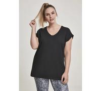 Urban Classics Damen-T-Shirt Ladies Round V-Neck Extended Shoulder Tee – Schwarz M