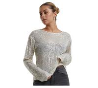 Longsleeve URBAN CLASSICS "Urban Classics Ladies Sequins Longsleeve", Damen, Gr. M, sandweiß, 100% Kunststoff, unifarben, loose fit, Rundhals, Shirts Longsleeve (84105905-M)