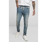 Urban Classics - Slim Fit Drawstring Mid Heavy Destroyed Washed - Jeans - Blau - W30 / L32 - 98% Baumwolle, 2% Elastan,Denim Blau W30 / L32