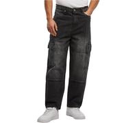 Urban Classics Herren Jeans Tapered Heavy Ounce Baggy Cargo – Baumwolle, Reißverschluss, Schwarz 34