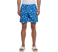 Badeshorts URBAN CLASSICS "Urban Classics Herren Pattern Swim Shorts", Herren, Gr. XXL, US-Größen, brightblau, weiß, 100% Polyester, Badehosen Badeshorts (78375038-XXL)