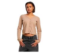 Strickjacke URBAN CLASSICS "Urban Classics Ladies Rib Cardigan", Damen, Gr. XS, beigemelange, 80% Polyester, 20% Viskose, unifarben, normal, V-Ausschnitt, Strickjacken Strickjacke (93026133-XS) beigem