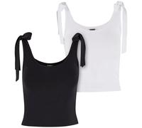 Urban Classics Damen T-Shirt Ladies Tied Basic Jersey Top 2-Pack TB7520A Black/White-XS