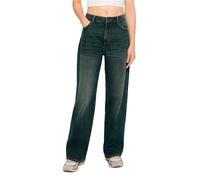 Bootcut-Jeans URBAN CLASSICS "Urban Classics Ladies Regular Wide Leg Jeans", Damen, Gr. 26, Normalgrößen, blau (deep mid blau dirty washed), 100% Baumwolle, unifarben, Jeans (27001654-26) deep mid bla