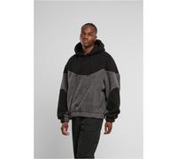 Kapuzensweatshirt URBAN CLASSICS "Urban Classics Weavy Colorblock Teddy Hoodie", Herren, Gr. L, magnet, schwarz, 100% Polyester, unifarben, Sweatshirts (12732506-L) magnet, schwarz