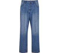 Bequeme Jeans URBAN CLASSICS "Urban Classics Wide Leg Denim With Dividing Seams", Herren, Gr. 34, Normalgrößen, mid tiefblau washed, 100% Baumwolle, unifarben, casual, Jeans (52262007-34) mid tiefblau