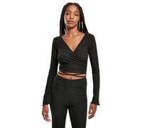 Longsleeve URBAN CLASSICS "Urban Classics Damen Ladies Cropped Rib Wrapped Longsleeve", Mädchen, Gr. XXL, schwarz, 95% Polyester, 5% Elasthan, unifarben, slim fit, V-Ausschnitt, Shirts (88492763-XXL)