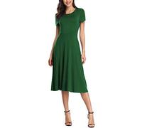Urban CoCo Damen Vintage Kurzarm Hohe Taille Ausgestelltes Midi Casual Sommerkleid Kleider Freizeitkleid, Dunkelgrün, Mittel