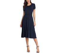 Urban CoCo Damen Vintage Kurzarm Hohe Taille Ausgestelltes Midi Casual Sommerkleid, Marineblau, Klein