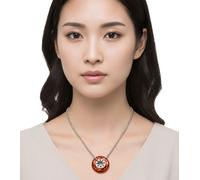 Urbane Calvin Klein Spin Damen Halskette mit Rad-Anhänger Mode-Schmuck Hals-Kette KJJASN090100 Silber/Rot