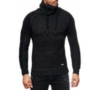 Urbaner Biker Stehkragen-Pullover Grobstrick-Sweater mit Hohem Rollkragen 13293 Schwarz/Anthrazit S