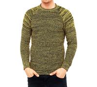 Urbaner Herren Feinstrick-Pullover Rundhals-Sweater Biker Knitwear Streetwear 6240 Gelb M
