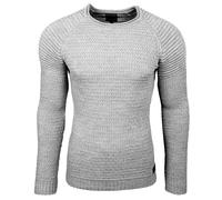Urbaner Herren Feinstrick-Pullover Rundhals-Sweater Biker Knitwear Streetwear 6240 Grau L