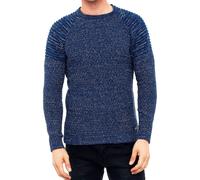 Urbaner Herren Feinstrick-Pullover Rundhals-Sweater Biker Knitwear Streetwear 6240 Petrol L