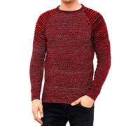 Urbaner Herren Feinstrick-Pullover Rundhals-Sweater Biker Knitwear Streetwear 6240 Rot XL
