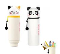 URCHUZE 2 Stück Kawaii Stiftetui aus Silikon, Panda und Katze Design, 2-in-1 Weiche Silikontasche,22 cm x 6,5 cm Reißverschluss-Federmäppchen mit Verstellbarer,Super Soft Pencil Case