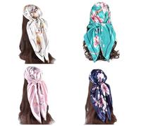 URCHUZE Halstuch, Wickeltuch, 90 x 90 cm, 4 Stück, groß, quadratisch, Satin, Kopftuch, Haarschal, Seide, Accessoires, klassisch gemusterte Quadrate, Strandbandanas für Damen, mehrfarbig, One size