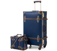 Urecity Koffer Vintage mit 4 Rollen Trolley Koffer Reisekoffer Leicht Retro Hartschalen Koffer 2-Teilig mit 12 Zoll Kleines Köfferchen (Blau, S(12")+M(20"))
