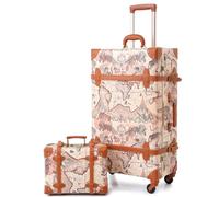 Urecity Koffer Vintage mit 4 Rollen Trolley Koffer Reisekoffer Leicht Retro Hartschalen Koffer 2-Teilig mit 12 Zoll Kleines Köfferchen (Braun, S(12")+M(20"))