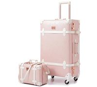 Urecity Koffer Vintage mit 4 Rollen Trolley Koffer Reisekoffer Leicht Retro Hartschalen Koffer 2-Teilig mit 12 Zoll Kleines Köfferchen (Elegantes Rosa, S(12")+M(20"))