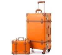 Urecity Koffer Vintage mit 4 Rollen Trolley Koffer Reisekoffer Leicht Retro Hartschalen Koffer 2-Teilig mit 12 Zoll Kleines Köfferchen (Orange, S(12")+M(20"))