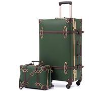 Urecity Koffer Vintage mit 4 Rollen Trolley Koffer Reisekoffer Leicht Retro Hartschalen Koffer 2-Teilig mit 12 Zoll Kleines Köfferchen (Grün, S(12")+M(20"))