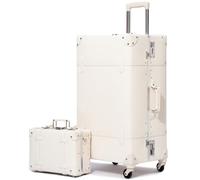 Urecity Koffer Vintage mit Rollen Trolley Koffer Reisekoffer Leicht Retro Hartschalen Koffer 2-Teilig mit 12 Zoll Kleines Köfferchen (Vintage-Weiß, S(12")+M(20"))