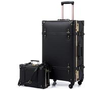 Urecity Koffer Vintage mit Rollen Trolley Koffer Reisekoffer Leicht Retro Hartschalen Koffer 2-Teilig mit 12 Zoll Kleines Köfferchen (Schwarz, S(12")+M(20"))