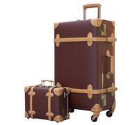 Urecity Koffer Vintage mit Rollen Trolley Koffer Reisekoffer Leicht Retro Hartschalen Koffer 2-Teilig mit 12 Zoll Kleines Köfferchen (Dunkelbraun, S(12")+M(20"))