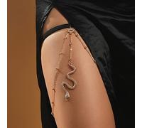 URFEDA Schlangen Beinkette Thigh Chain Strass Layered Körperketten Oberschenkel Bein Ketten Gold Körperkette Mit Elastischem Seil Sommer Strand Vintage Bikini Körperschmuck Für Frauen und Mädchen