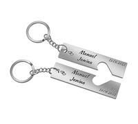 Urhome Schlüsselanhänger personalisiert mit Gravur 2er Set - Edelstahl Pärchen Anhänger - geteiltes Herz Motiv Schlüsselbund für Partner Mann Partnerin Frau Mama Freundin Freund Paare