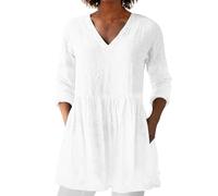 Urlaub Must Haves Leinenbluse Damen, Blusenshirt Langarm Sommer Leinen Shirt Sommerblusen Leicht Strand Tunika Luftig Boho Elegante Oberteile Tshirt Longshirt Blusen & Tuniken Für Damen