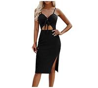 Urlaub Sommerkleid für Frauen Tube Top Hosenträger Damenkleider einfarbig aushöhlen Slim Fit knielange Kleider
