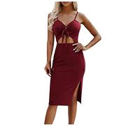 Urlaub Sommerkleid für Frauen Tube Top Hosenträger Damenkleider einfarbig aushöhlen Slim Fit knielange Kleider