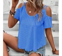 Urlaubs-Lässig einfarbiges strukturiertes Off-Shoulder Shirt