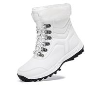 UROMGV Womens Snow Boot With Waterproof Faux Fur Lined Mid-Calf Slip On Booties Outdoor Winter Deep Tread Rubber Sole White UK 40