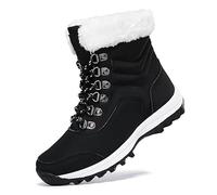 UROMGV Womens Snow Boot With Waterproof Faux Fur Lined Mid-Calf Slip On Booties Outdoor Winter Deep Tread Rubber Sole Black UK 40