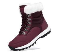 UROMGV Womens Snow Boot With Waterproof Faux Fur Lined Mid-Calf Slip On Booties Outdoor Winter Deep Tread Rubber Sole Red UK 40