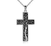 URONE Kreuz Baum des Lebens Halskette Sterling Silber Religiöser Kreuz-Anhänger-Schmuck Geschenke für Frauen