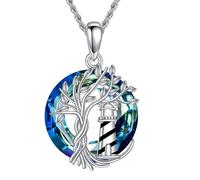 URONE Leuchtturm Lebensbaum Kette 925 Sterling Silber Kristall Leuchtturm Lebensbaum Anhänger Muttertags Schmuck Geschenke für Frauen