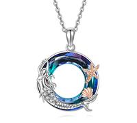 URONE Meerjungfrau Halskette Sterling Silber Meerjungfrau Seestern Kristall Anhänger Halskette Meerjungfrau Ozean Schmuck Geschenke für Frauen Mädchen