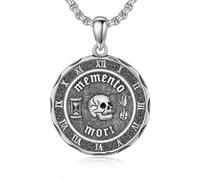 URONE Memento Mori Kette Halskette 925 Sterlingsilber Totenkopf Gothic-Stil Anhänger Halskette Gothic-Schmuck für Männer Frauen Väter Ehemänner
