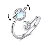 URONE Mond Saturn Angst Fidget Ring Sterling Silber Stern Planet Figet Spinning Ring Einstellbare Mondstein Schmuck für Frauen