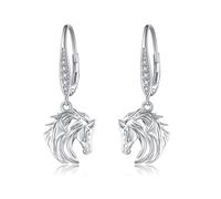 URONE Pferd Ohrringe Sterling Silber Herz Pferd Ohrhänger Leverback Ohrringe Tier Pferd Schmuck für Frauen
