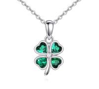 URONE Vierblättriges Kleeblatt Kette 925 Sterling Silber Glücksklee Anhänger Kette Grün Vierblättriges Kleeblatt Schmuck Geschenke für Damen